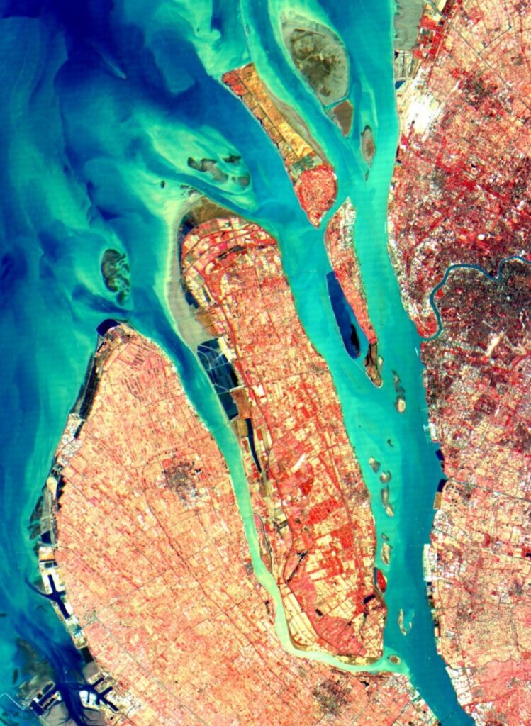 Image of Shanghai, acquired by IMAGIN-e hyperspectral camera false color vegetation © Thales Alenia Space